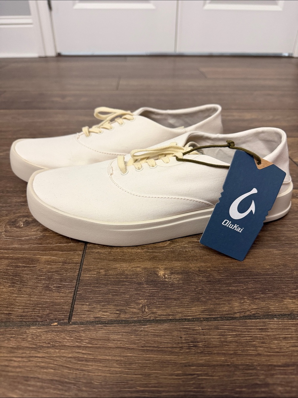 OluKai Men's Canvas Sneakers in Off-White with Cream Laces